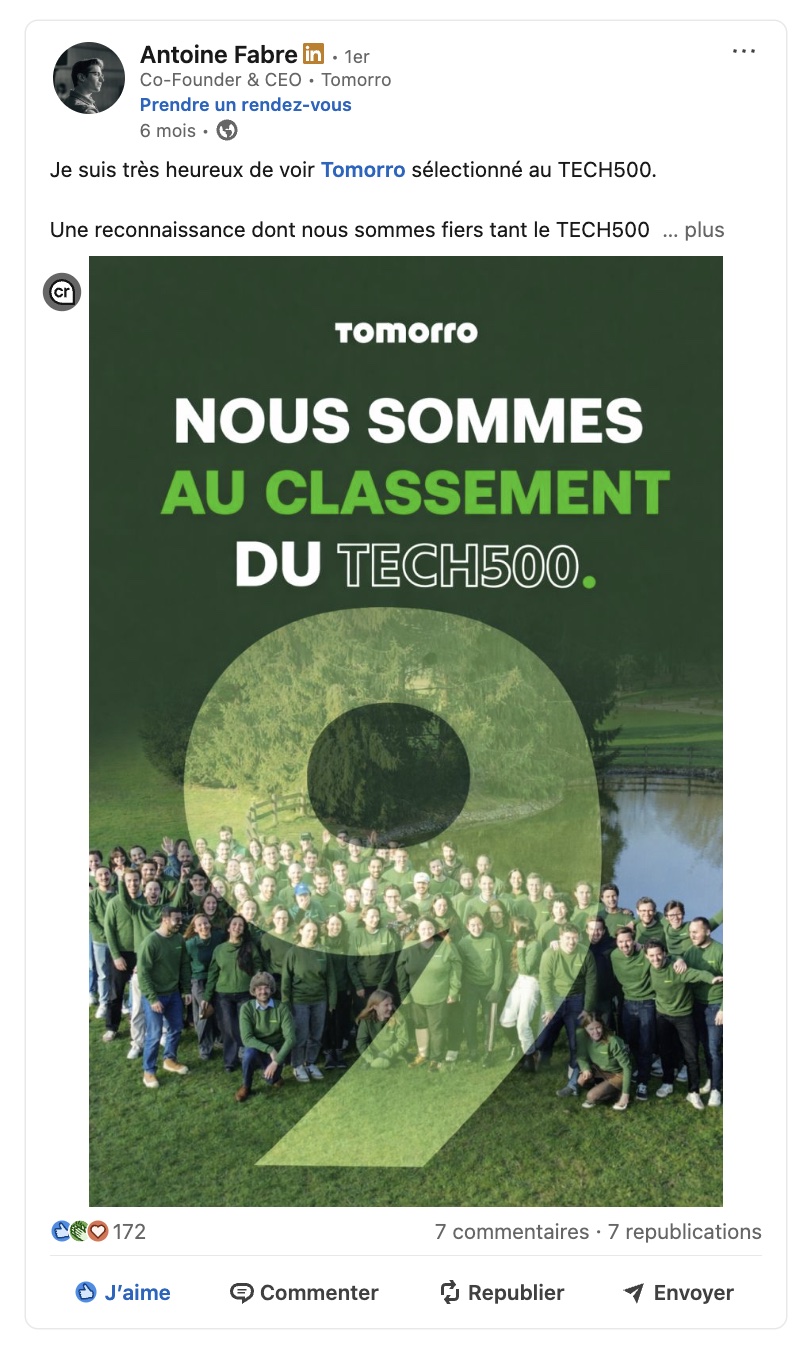 Tomorro sélectionné au TECH500